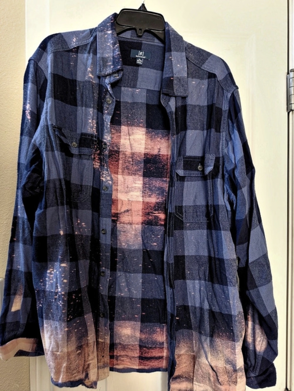 George Men's Plaid Button Down Blue & Black XL